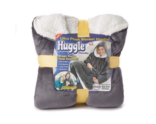 Толстовка плед с капюшоном СЕРЫЙ Huggle Hoodie Ultra Plush Blanket (90)