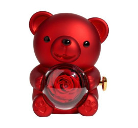 Вращающаяся шкатулка медведь с розой в колбе RED (24)
