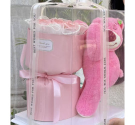 Подарочный набор Мишка с букетом цветов и подсветкой PINK (50)