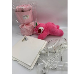 Подарочный набор Мишка с букетом цветов и подсветкой PINK (50)
