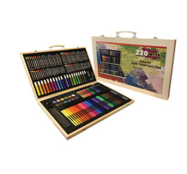 Набор для рисования и творчества в деревянном чемоданчике 220pcs (10)