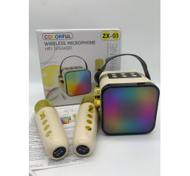 Караоке, мини колонка с двумя микрофонами Music with karaoke Bluetooth ZX-03 WHITE (40)