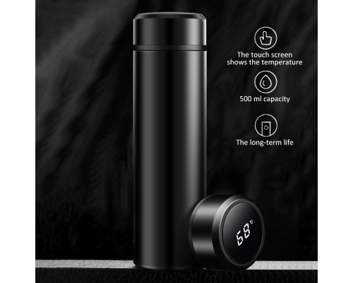 НУЖНА ЗАМЕНА БАТАРЕЙКИ Термос с индикатором температуры LED 0.5 л. BLACK (50)