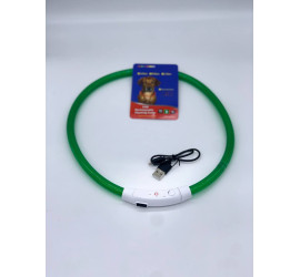 Ошейник для собаки со светодиодной LED подсветкой, зарядка USB (ЗЕЛЁНЫЙ) (240)