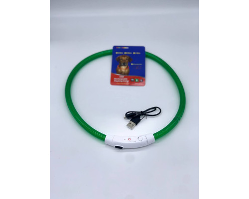 Ошейник для собаки со светодиодной LED подсветкой, зарядка USB (ЗЕЛЁНЫЙ) (240)