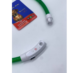 Ошейник для собаки со светодиодной LED подсветкой, зарядка USB (ЗЕЛЁНЫЙ) (240)