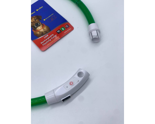 Ошейник для собаки со светодиодной LED подсветкой, зарядка USB (ЗЕЛЁНЫЙ) (240)
