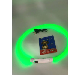 Ошейник для собаки со светодиодной LED подсветкой, зарядка USB (ЗЕЛЁНЫЙ) (240)