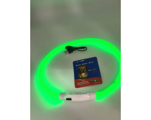Ошейник для собаки со светодиодной LED подсветкой, зарядка USB (ЗЕЛЁНЫЙ) (240)