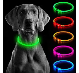 Ошейник для собаки со светодиодной LED подсветкой, зарядка USB (ЗЕЛЁНЫЙ) (240)