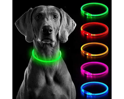 Ошейник для собаки со светодиодной LED подсветкой, зарядка USB (ЗЕЛЁНЫЙ) (240)