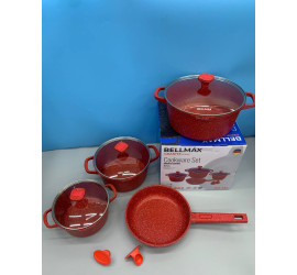 Набор посуды 9 предметов Bellmax Cookware Set BM-152 RED (4)