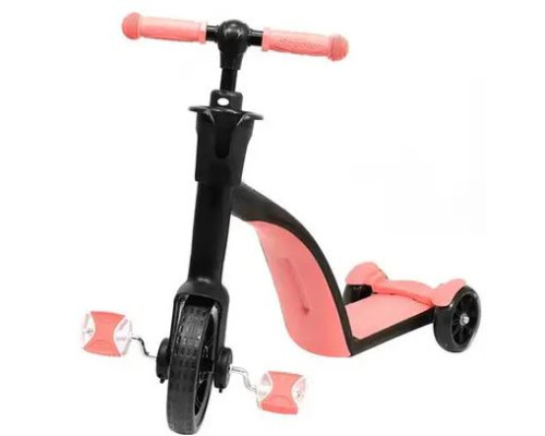 Самокат-велобег Scooter 3в1, с педалями, РОЗОВЫЙ, БЕЗ УПАКОВКИ (6)