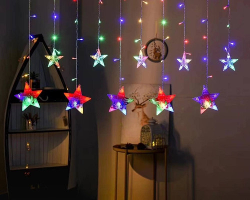 Гирлянда Штора Звезда MERRY CHRISTMAS  Цветная (50)