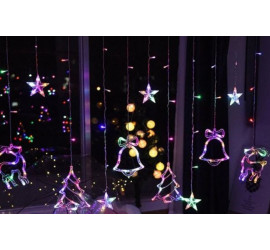 Гирлянда Штора ЦВЕТНАЯ с формами колокольчик, елка, олень 12 PCS light (30)