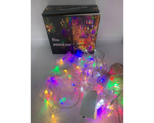 Гирлянда Штора ЦВЕТНАЯ с формами колокольчик, елка, олень 12 PCS light (30)