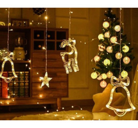Гирлянда Штора с формами колокольчик, елка, олень БЕЛАЯ 12 PCS light (30)