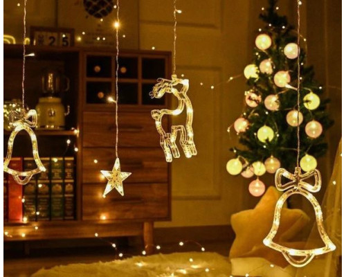 Гирлянда Штора с формами колокольчик, елка, олень БЕЛАЯ 12 PCS light (30)