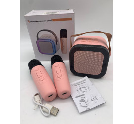 Караоке, мини колонка с двумя микрофонами system K12 PINK (40)
