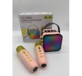 Караоке, мини колонка с двумя микрофонами Music with karaoke Bluetooth ZX-03 PINK (40)