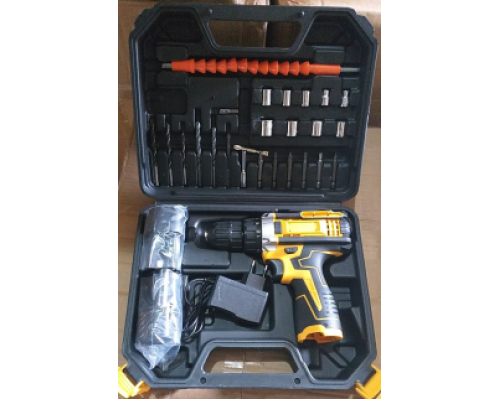 Шуруповерт аккумуляторный с насадками screw driver sets yellow 12v (10)