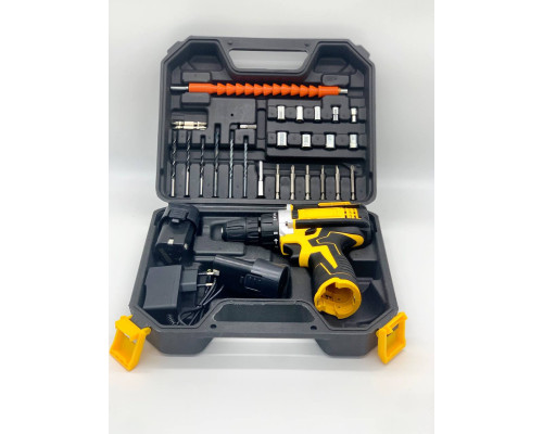 Шуруповерт аккумуляторный с насадками screw driver sets yellow 12v (10)