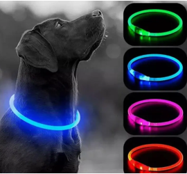 Ошейник для собаки со светодиодной LED подсветкой, зарядка USB (СИНИЙ) (240)