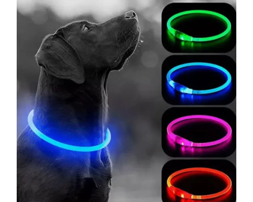 Ошейник для собаки со светодиодной LED подсветкой, зарядка USB (СИНИЙ) (240)
