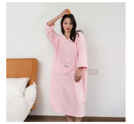 Полотенце-халат с капюшоном 2в1 74 см * 99 см PINK (100)