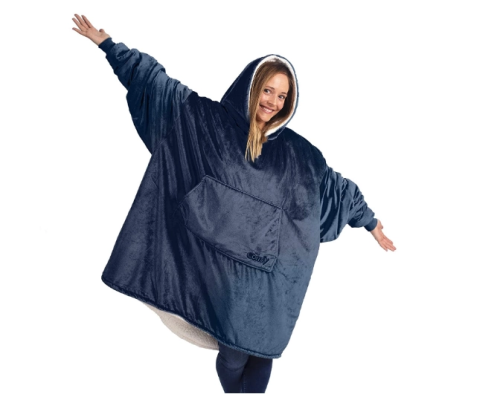 Толстовка плед с капюшоном СИНИЙ Huggle Hoodie Ultra Plush Blanket (90)