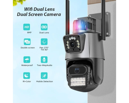 Поворотная погодозащитная IP WiFi камера Модель16 V380 ProV3.1 2 линзы Сирена (32)