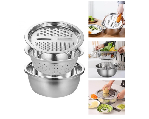 Набор 3 в 1 миска дуршлаг терка 3 предмета Нержавейка Metal Basket Cutter (80)