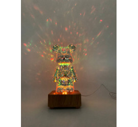 3D ночник Мишка Фейерверк стеклянный RGB  Bearbrick 8 цветов (20)