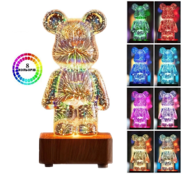 3D ночник Мишка Фейерверк стеклянный RGB  Bearbrick 8 цветов (20)