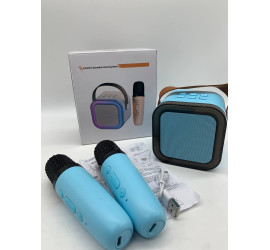 Караоке, мини колонка с двумя микрофонами system K12 BLUE (40)