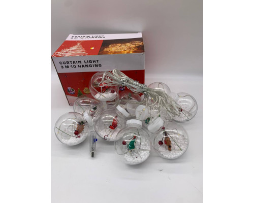 Гирлянда шары с дедом морозом LED USB ТЕПЛЫЙ (30)