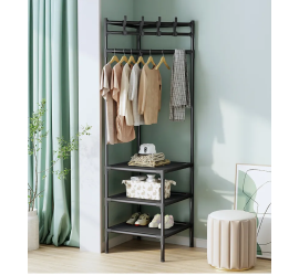 Угловая напольная Стойка вешалка для одежды и обуви Модель27 Чёрный (12)