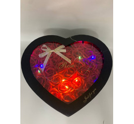 Сердце с розами из мыла LED подсветка,подарочный бокс RED (24)