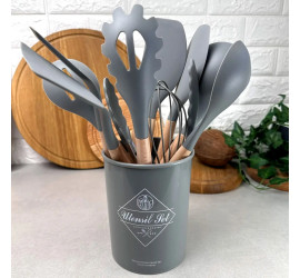Силиконовый кухонный набор принадлежностей Kitchen stuff 12 предметов GREY (24)