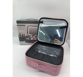 Портативная тканевая косметичка с зеркальцем + подсветка Make Up PINK (30)