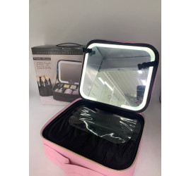 Портативная тканевая косметичка с зеркальцем + подсветка Make Up PINK (30)