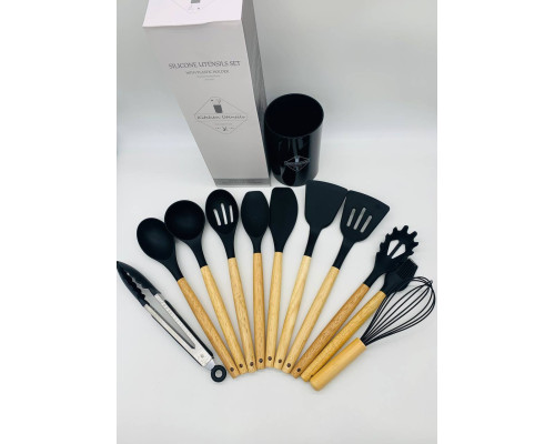 Силиконовый кухонный набор принадлежностей Kitchen stuff 12 предметов BLACK (24)