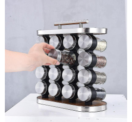 Карусель для специй 16 отсеков Stainless steel and wood (10)