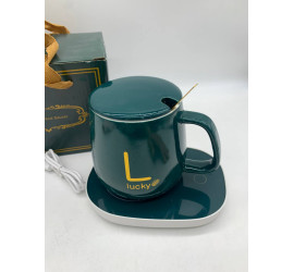 Чашка с подогревом на подставке Lucky керамическая с ложкой, подключение USB (36)